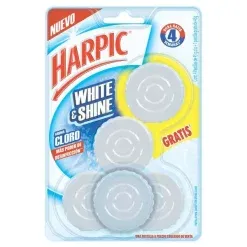 BAÑOS PASTILLA ACUATICA CLORO WHITE / SHINE ITC 5X90GR. - 714992 HARPIC