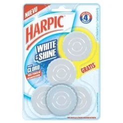 BAÑOS PASTILLA ACUATICA CLORO WHITE / SHINE ITC 5X90GR. - 714992 HARPIC